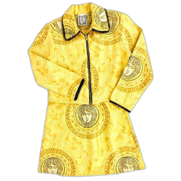 Vintage 90s Hollywood Babe Gold Medusa Faces Medallion Skirt Set Pageant Wear - Picture 1 of 9